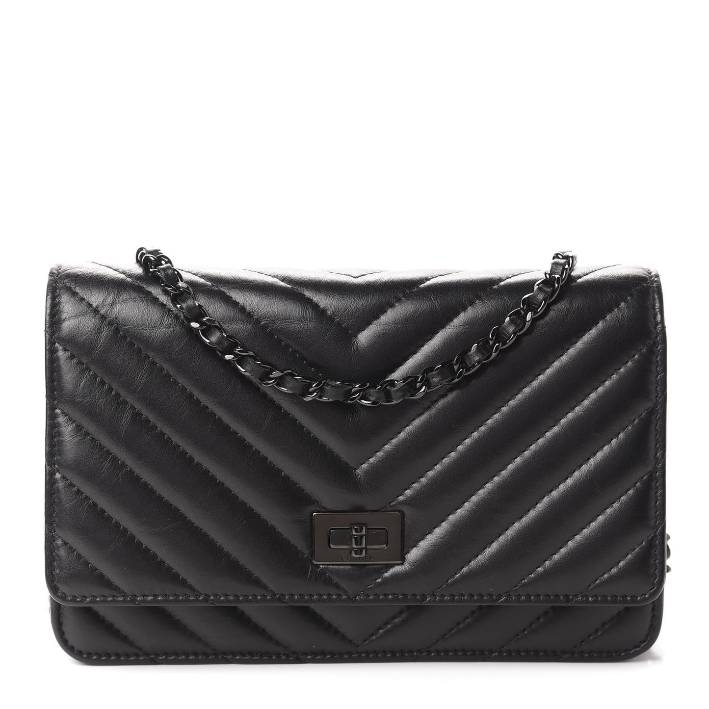 Aged Calfskin Chevron Quilted Reissue Wallet On Chain WOC So Black