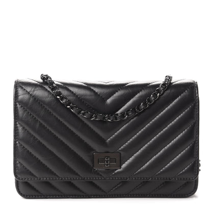 Chanel Aged Calfskin Chevron Quilted Reissue Wallet On Chain WOC So Black 1 of 12