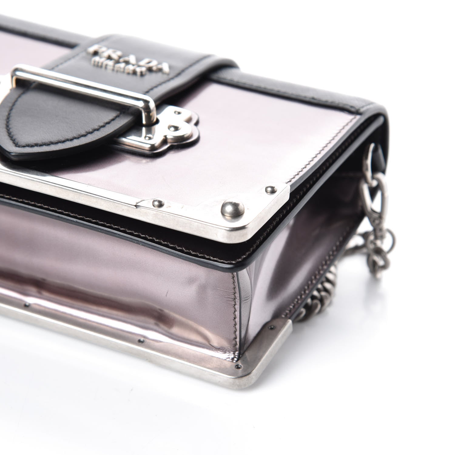 Prada Metallic Vitello Saffiano Cahier Bag Ferro Black 8 of 8