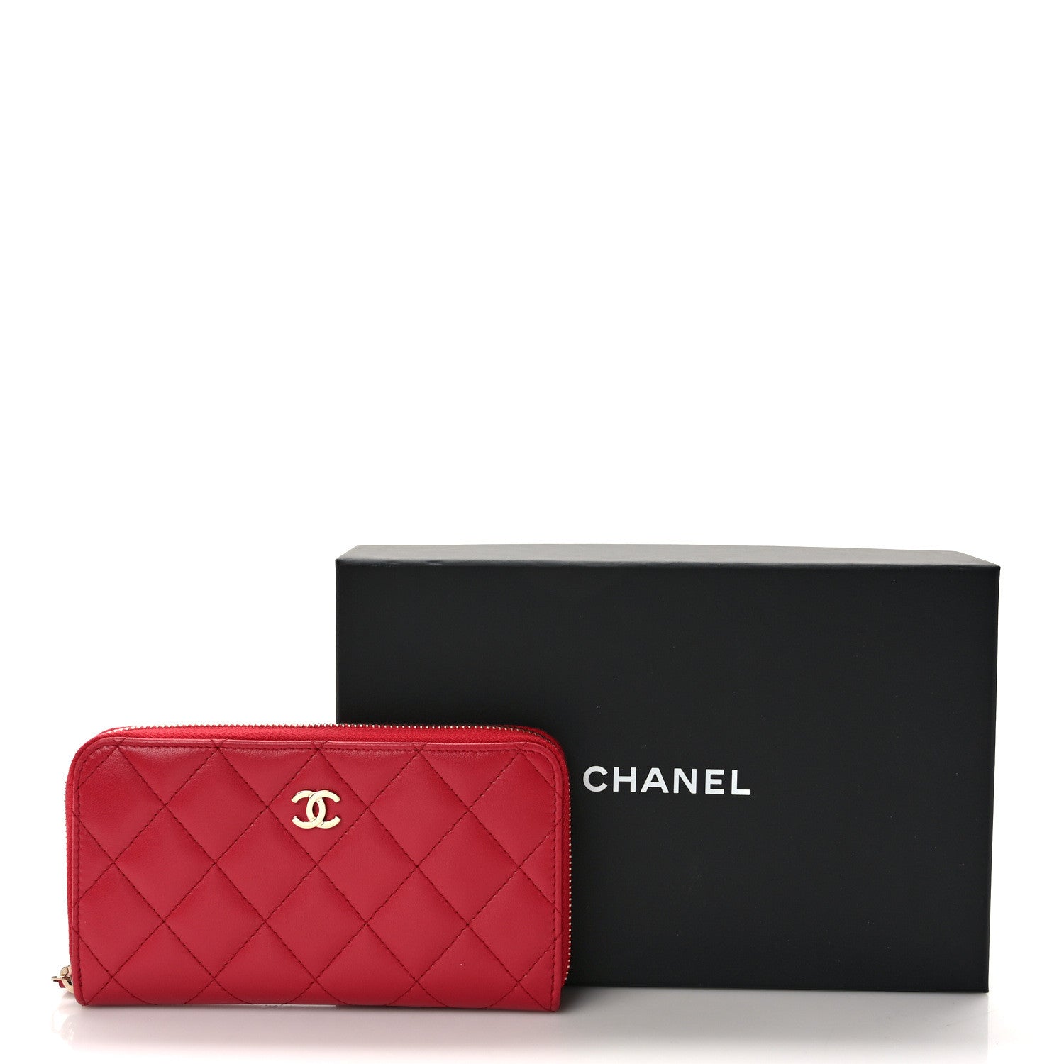 Chanel Lambskin Quilted Small Zip Around Wallet Red 11 of 11