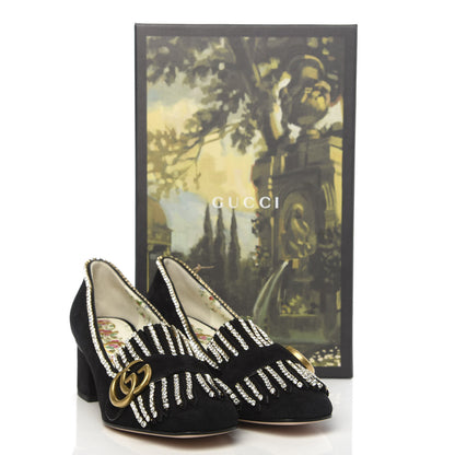 Gucci Kid Scamosciato Crystal GG Marmont Fringe 50mm Loafer Pumps 36.5 Black 9 of 9