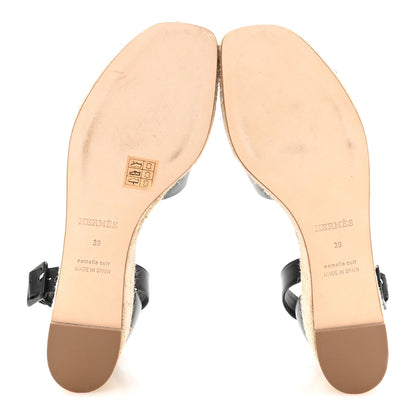 Hermes Goatskin Elda Espadrille Wedge Sandals 39 Black 6 of 9