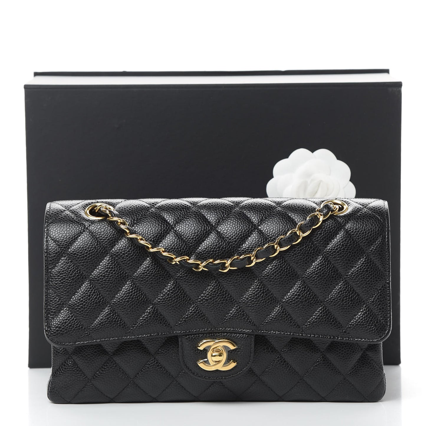 Caviar Quilted Medium Double Flap Black