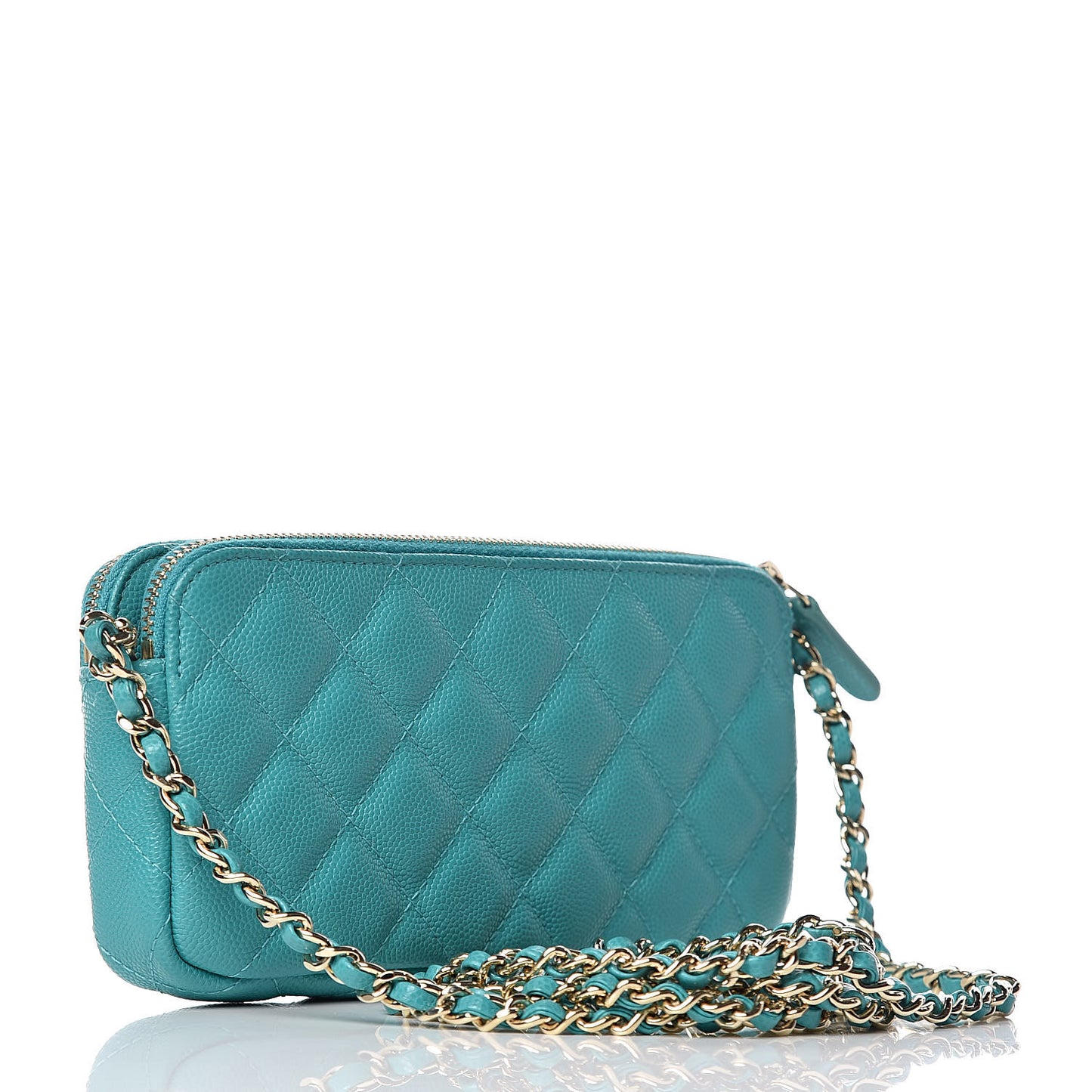 Caviar Quilted Small Clutch With Chain Turquoise