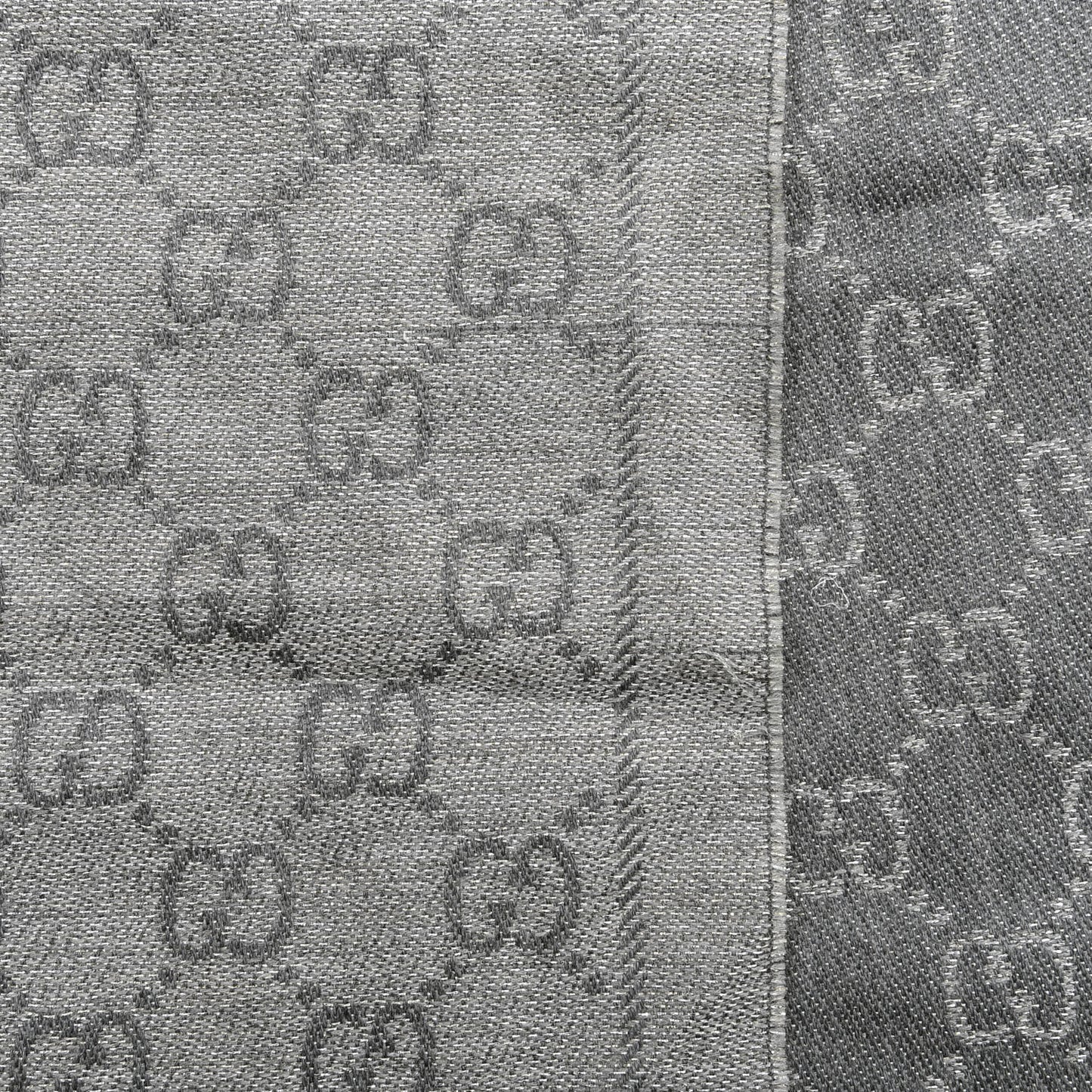 Wool Jacquard Monogram Fringe Scarf Silver