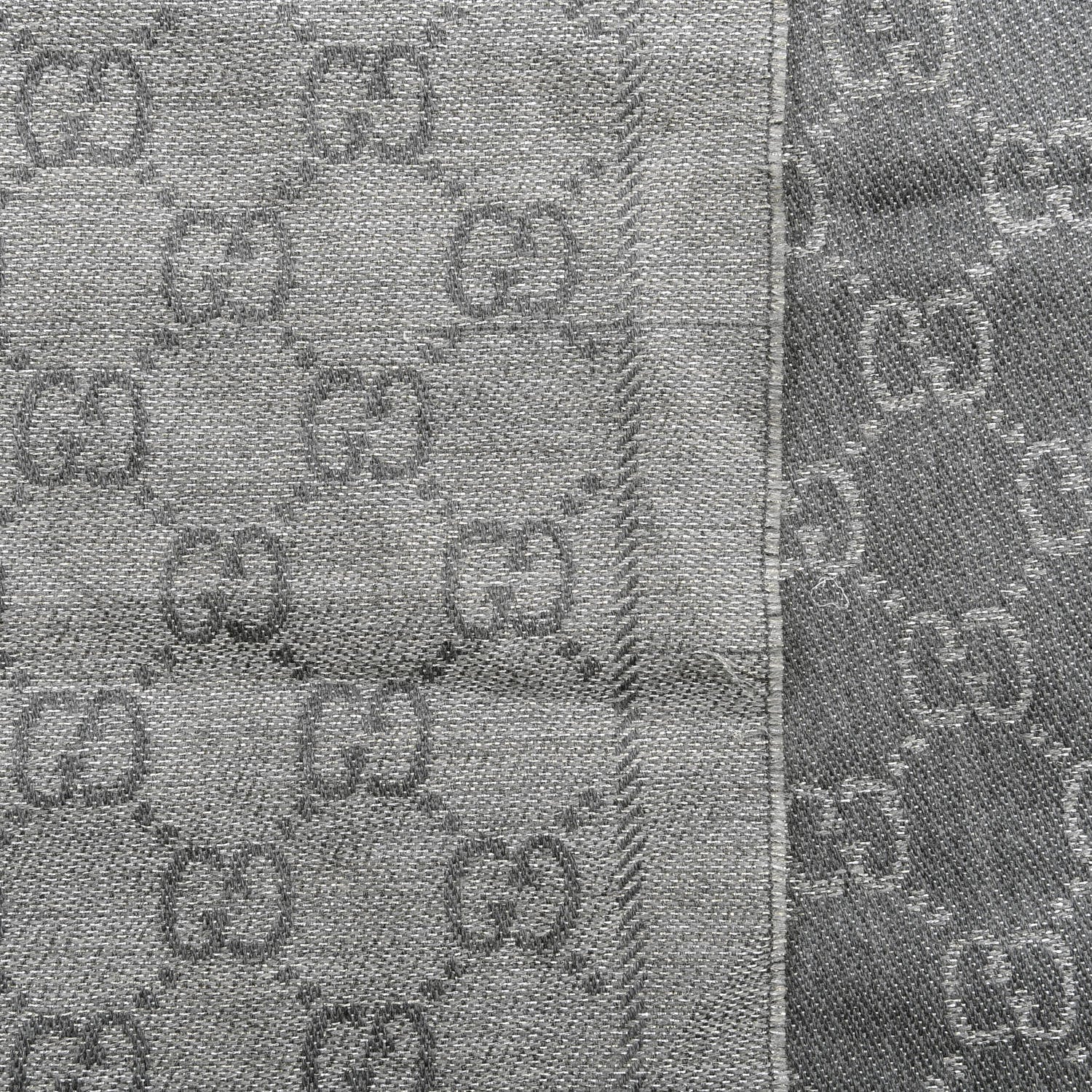 Gucci Wool Jacquard Monogram Fringe Scarf Silver 4 of 4