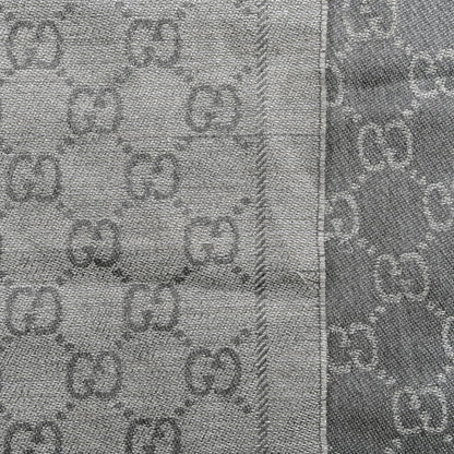 Gucci Wool Jacquard Monogram Fringe Scarf Silver 4 of 4