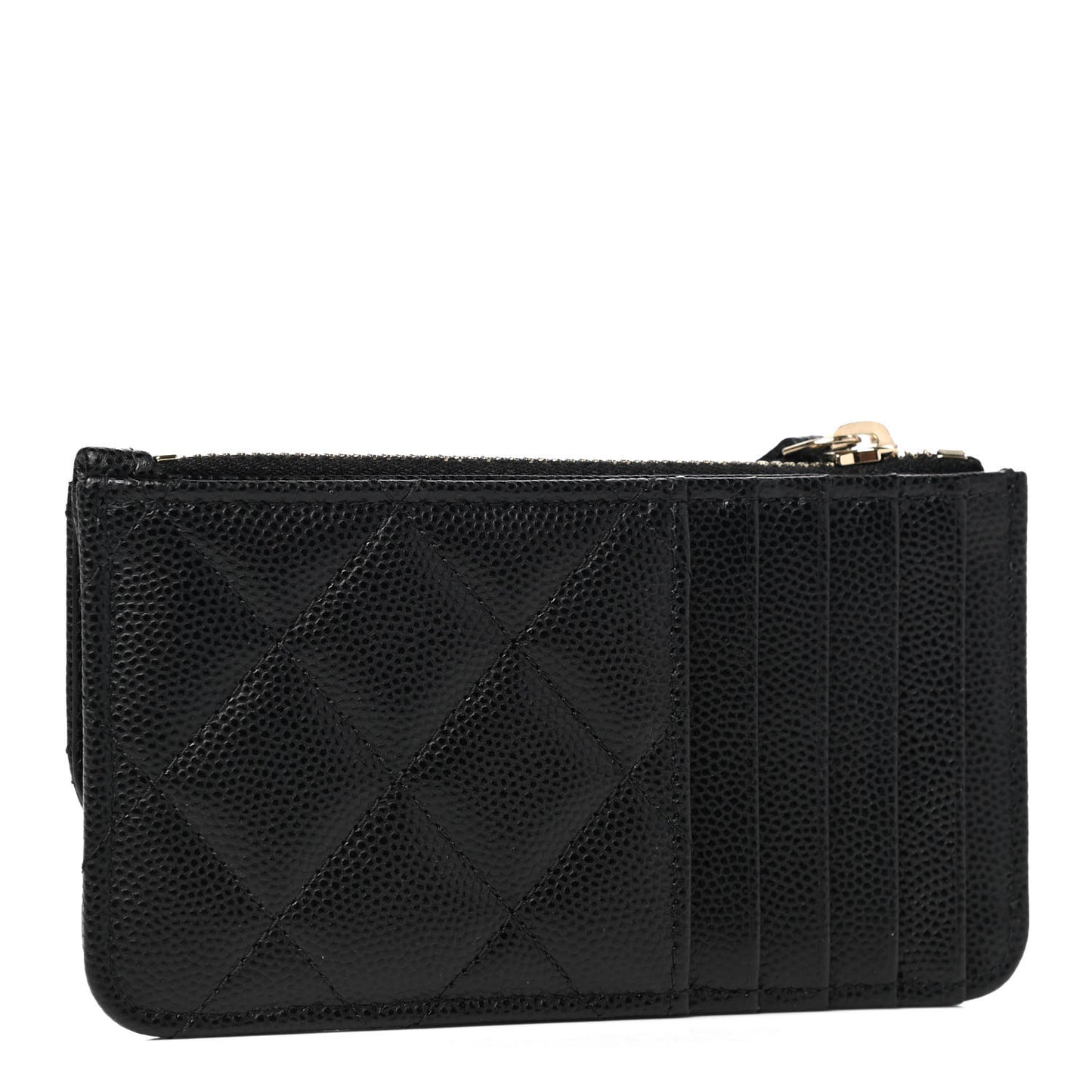 Caviar Quilted Flap Zip Card Holder Black