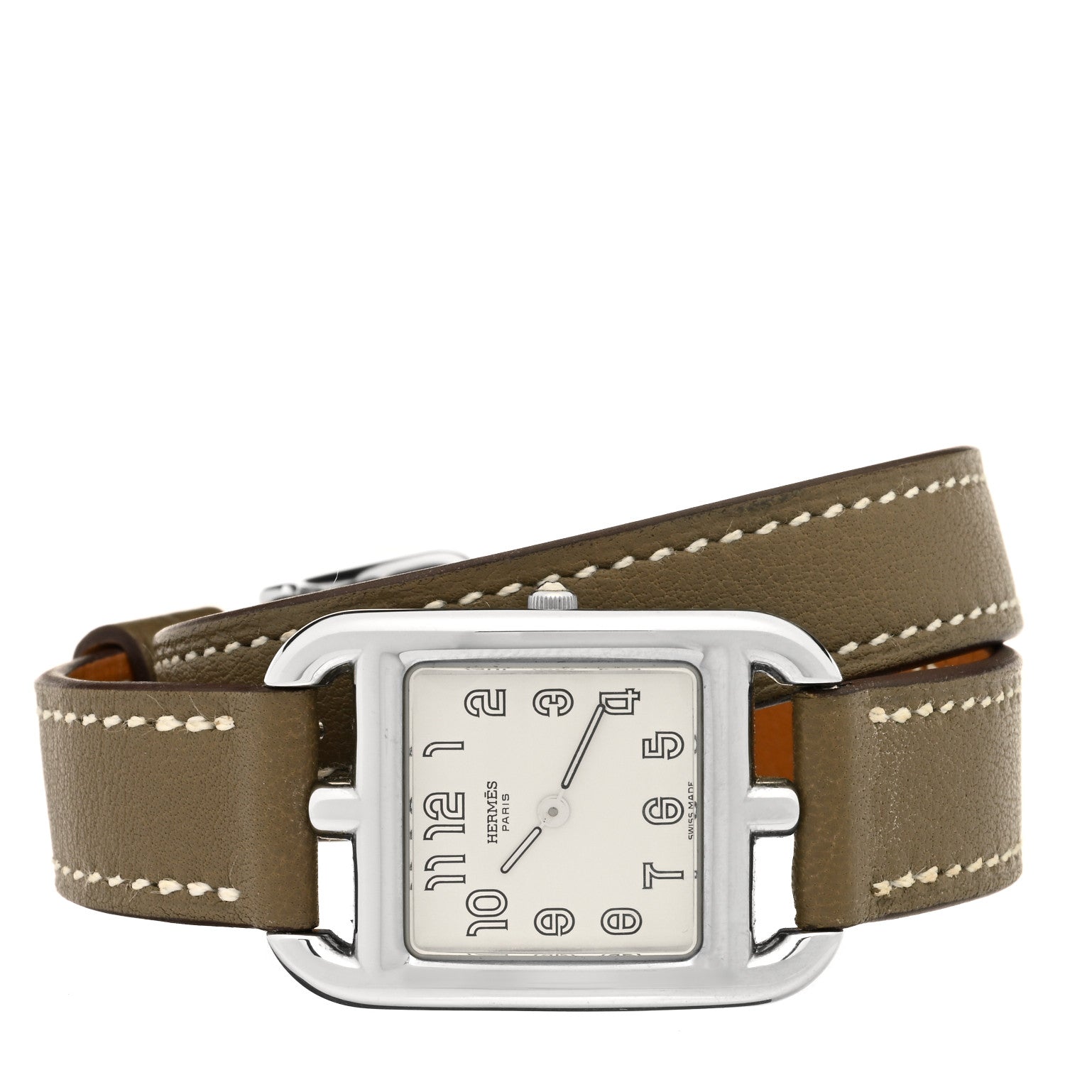 Hermes Stainless Steel Swift 23mm Cape Cod Double Tour Quartz Watch Etoupe 2 of 5