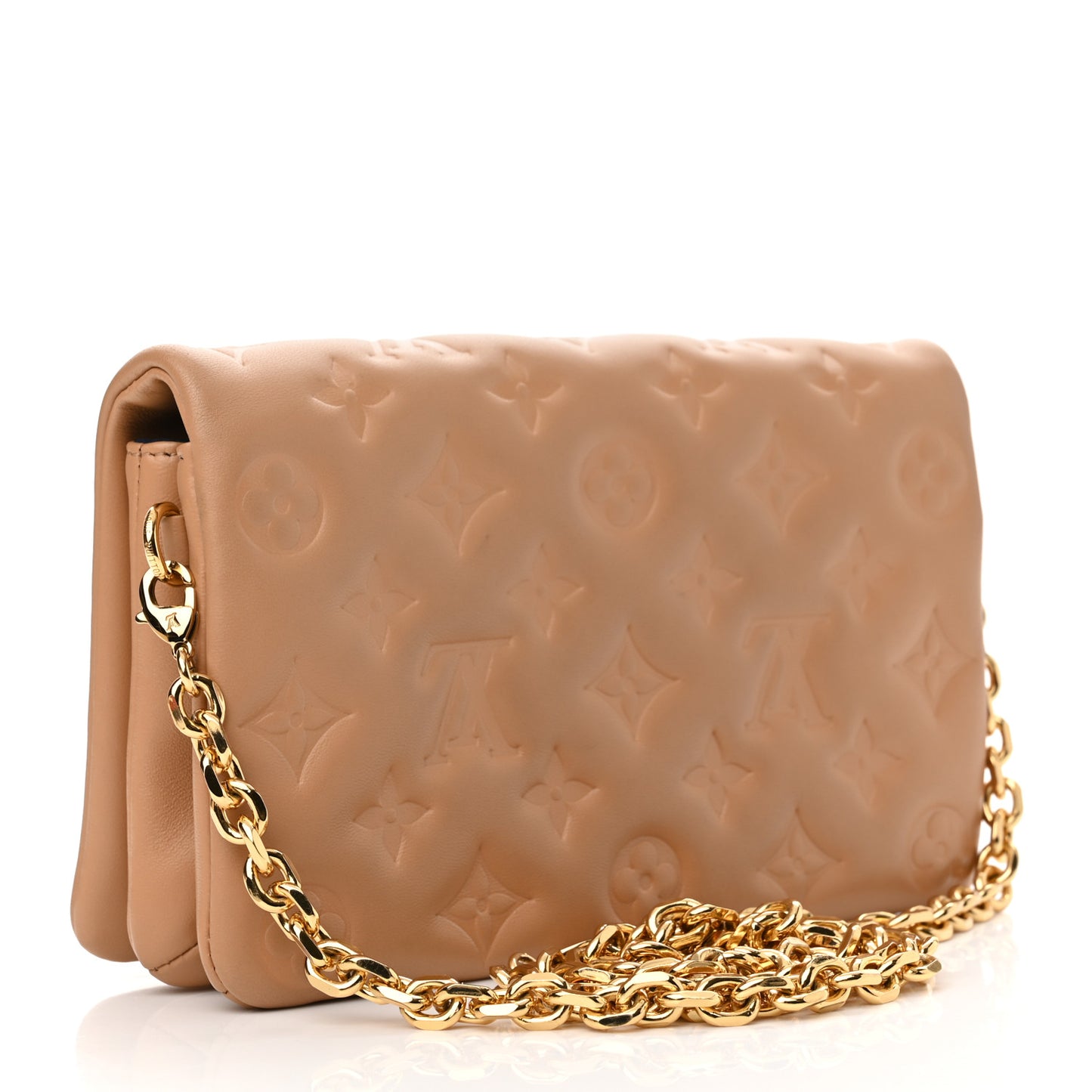 Lambskin Embossed Monogram Pochette Coussin Camel