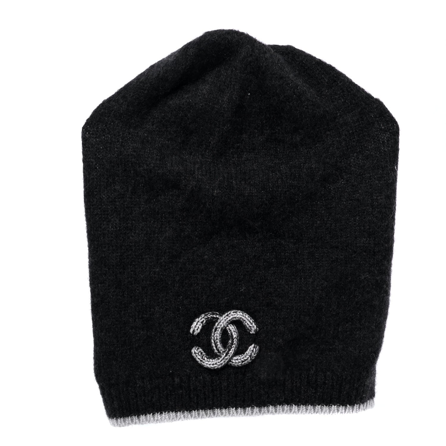 Chanel Cashmere Blend CC Beanie Hat Dark Grey 2 of 7