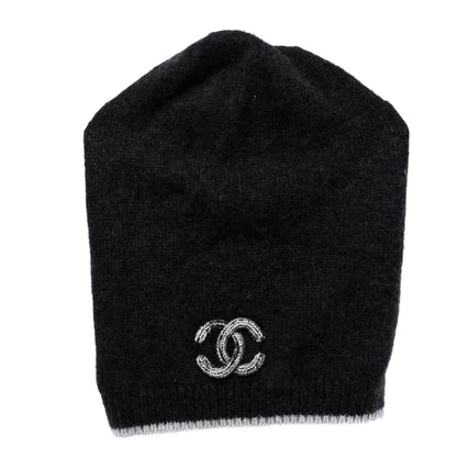 Chanel Cashmere Blend CC Beanie Hat Dark Grey 2 of 7