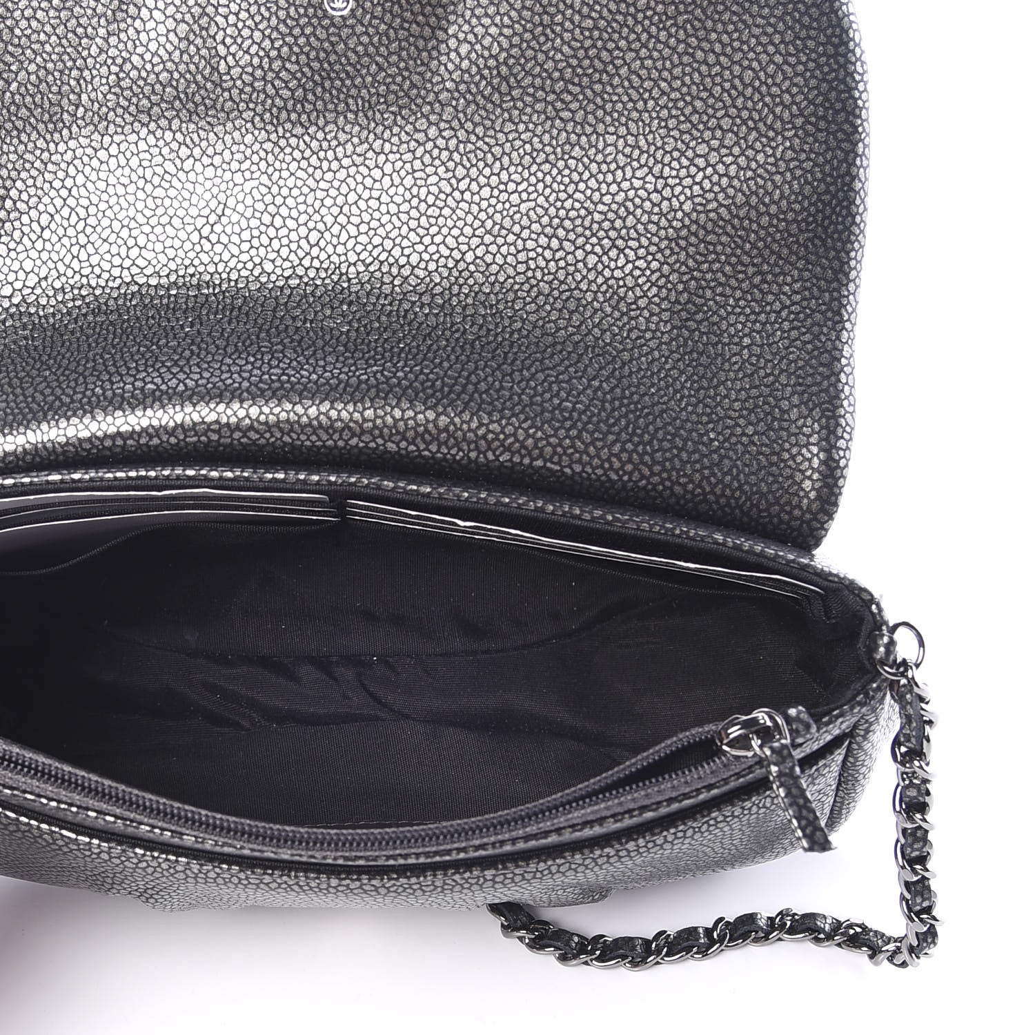 Chanel Metallic Caviar Half Moon Wallet On Chain WOC Dark Silver 4 of 12