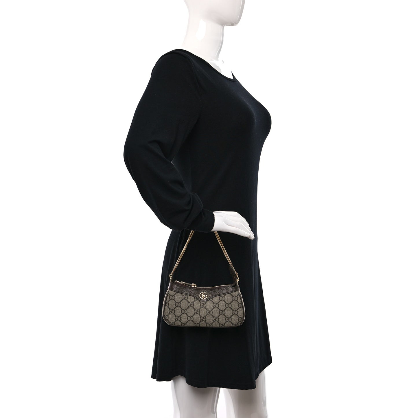 GG Supreme Monogram Textured Dollar Calfskin Mini Ophidia Chain Bag Beige Ebony