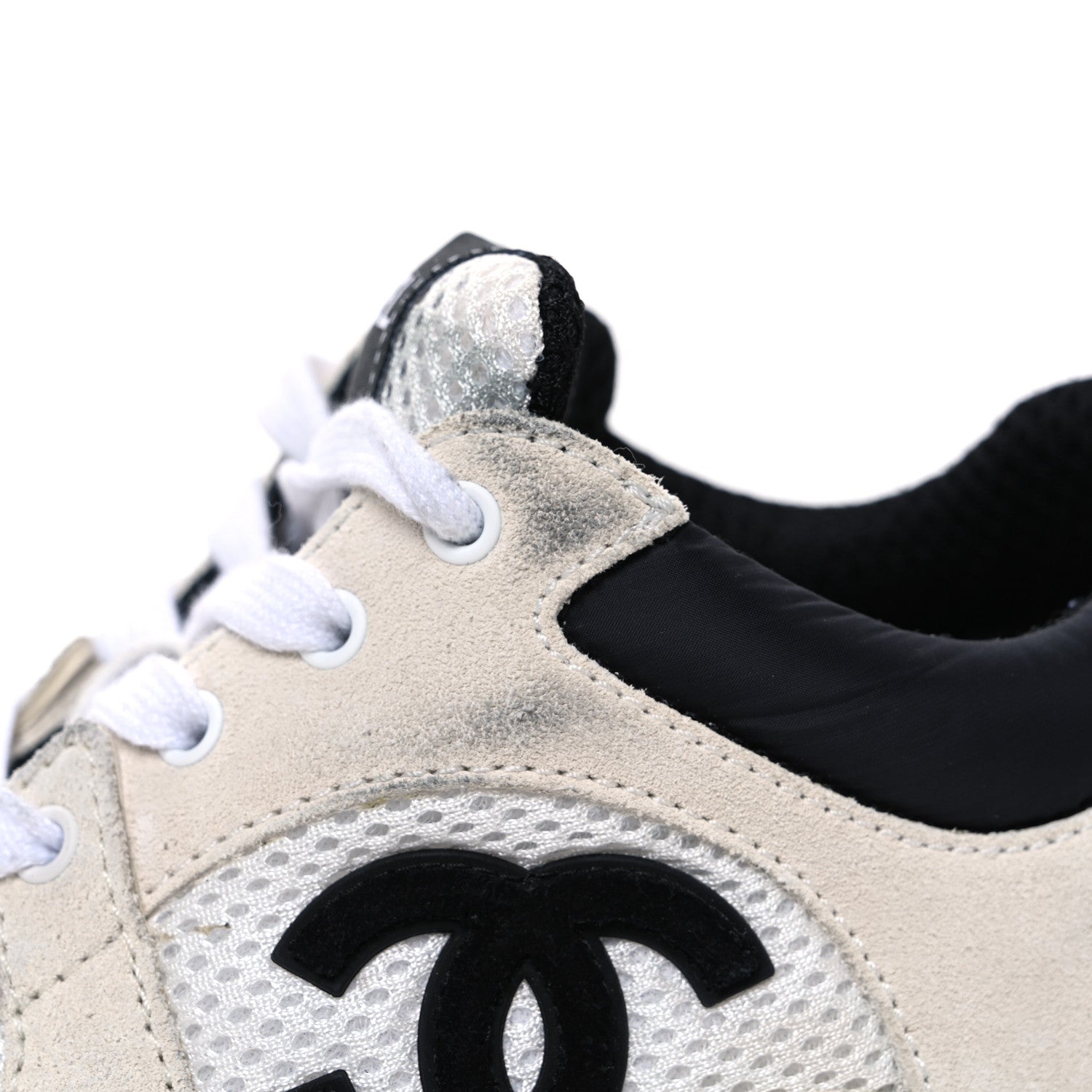Chanel Mesh Suede Calfskin Grained Calfskin Womens CC Sneakers 36