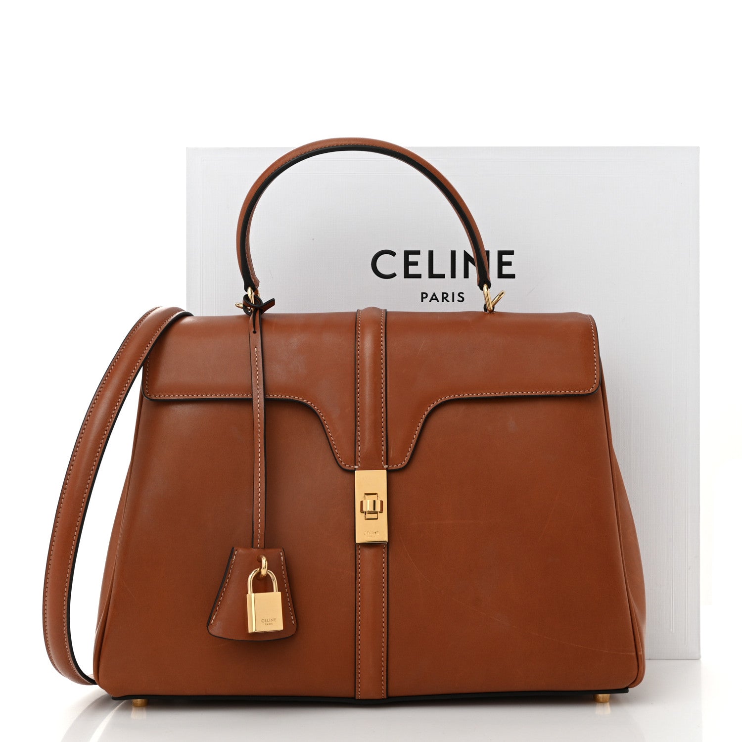 Celine Grained Calfskin Classique 16 Top Handle Bag Tan 13 of 13