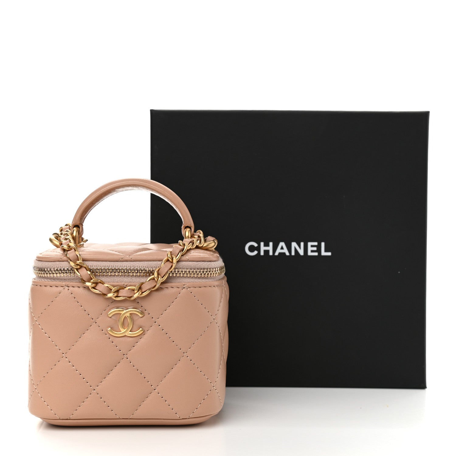 Chanel Lambskin Quilted Top Handle Mini Vanity Case With Chain Beige 11 of 11