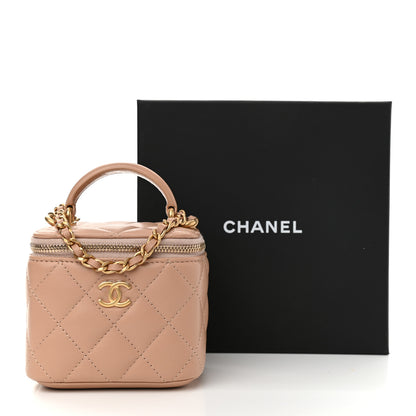 Chanel Lambskin Quilted Top Handle Mini Vanity Case With Chain Beige 11 of 11