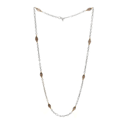 David Yurman Sterling Silver 18K Yellow Gold Smoky Quartz Figaro Station Link Necklace 3 of 4