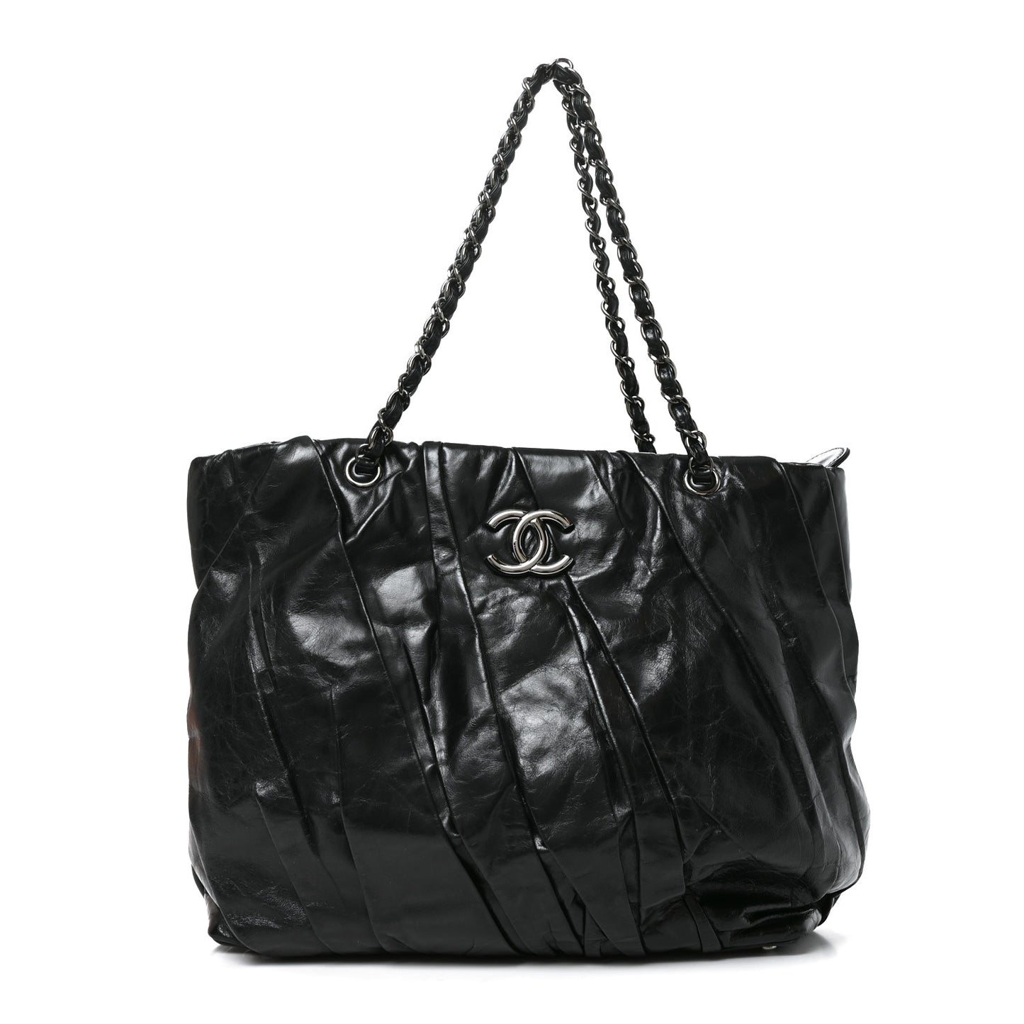 Glazed Calfskin Large Twisted Tote Black