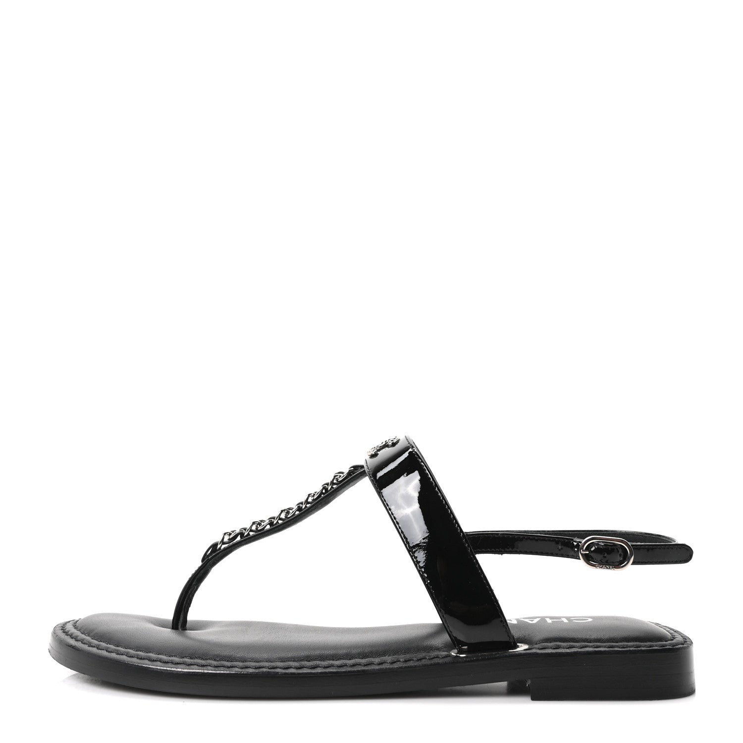 Chanel Calfskin Patent Chain CC Logo Thong Flat Sandals 39 Black 2 of 20