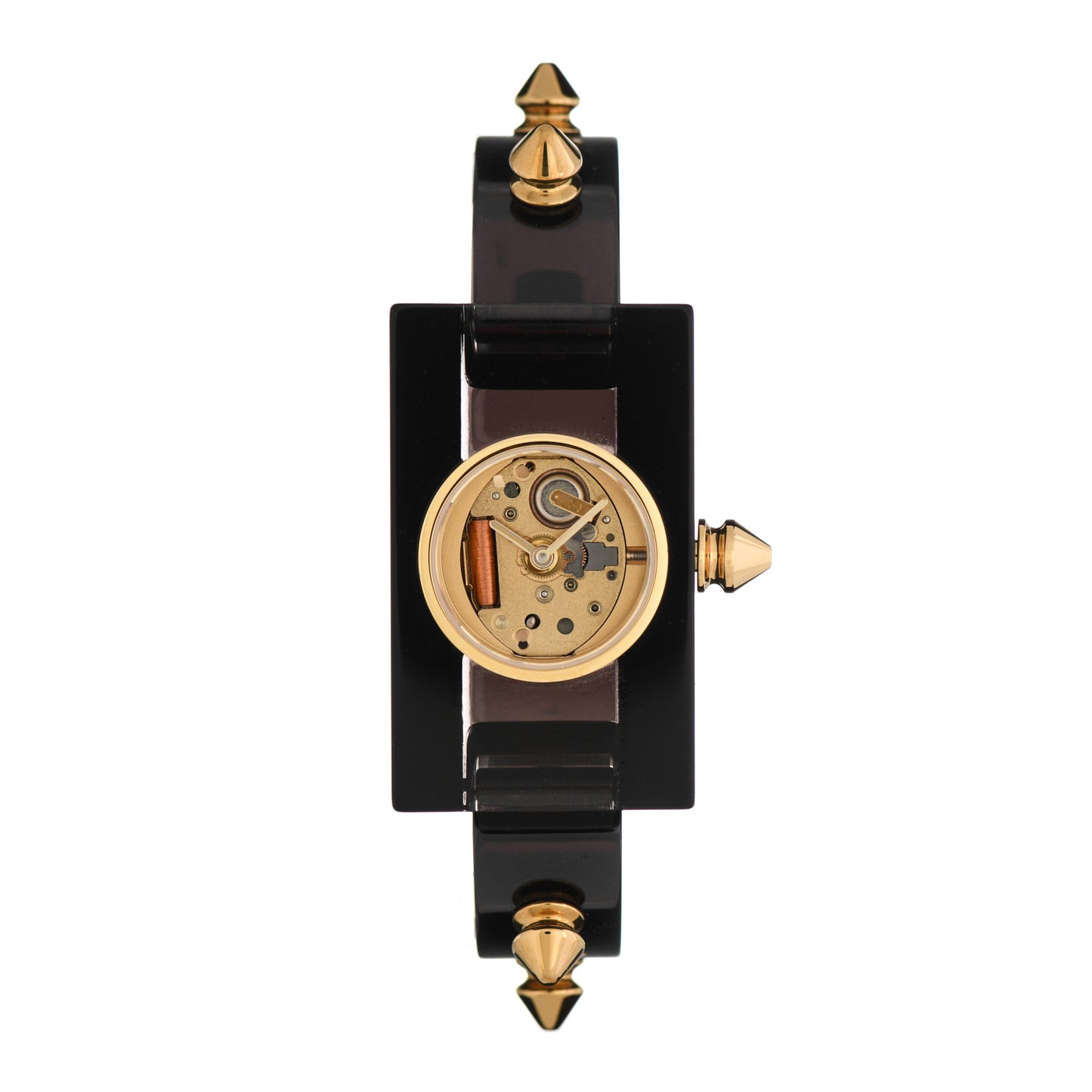 Stainless Steel Plexiglass 24mm Skeleton Stud Quartz Watch Black