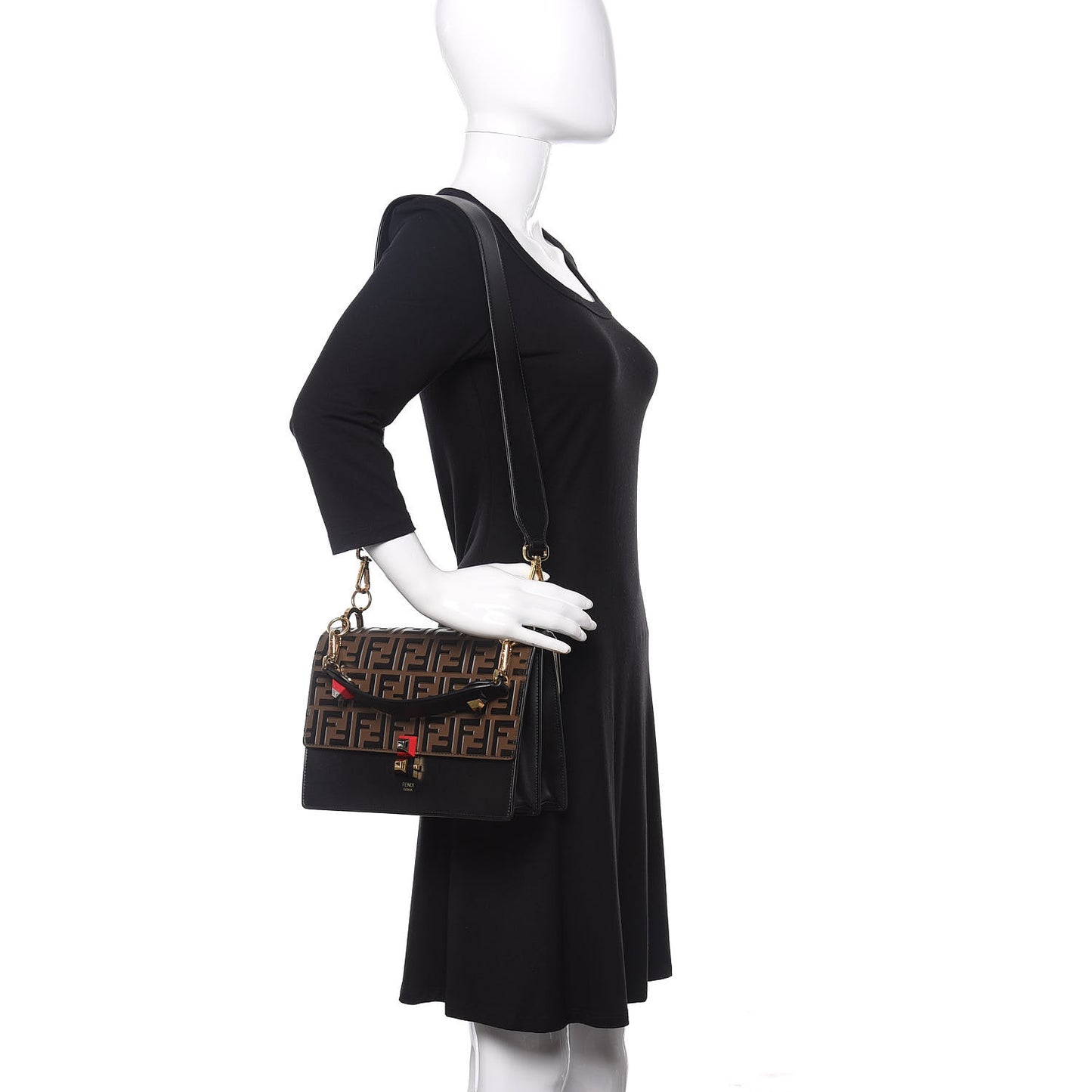 Vitello Liberty Bi-Color FF 1974 Embossed Kan I Shoulder Bag Black Maya