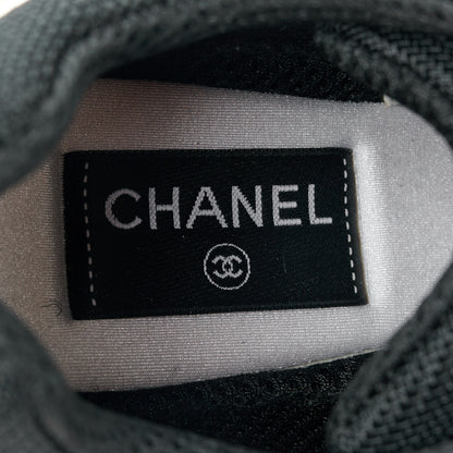 Chanel Mesh Suede Calfskin Womens CC Sneakers 38 White Black Beige Gold 7 of 8