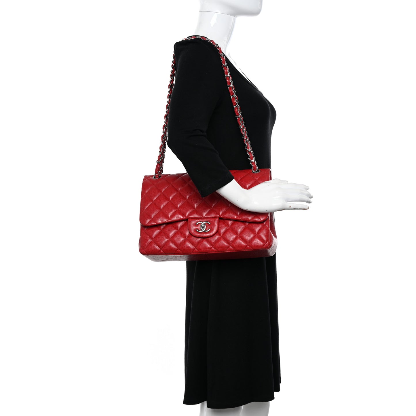 Caviar Quilted Jumbo Double Flap Red