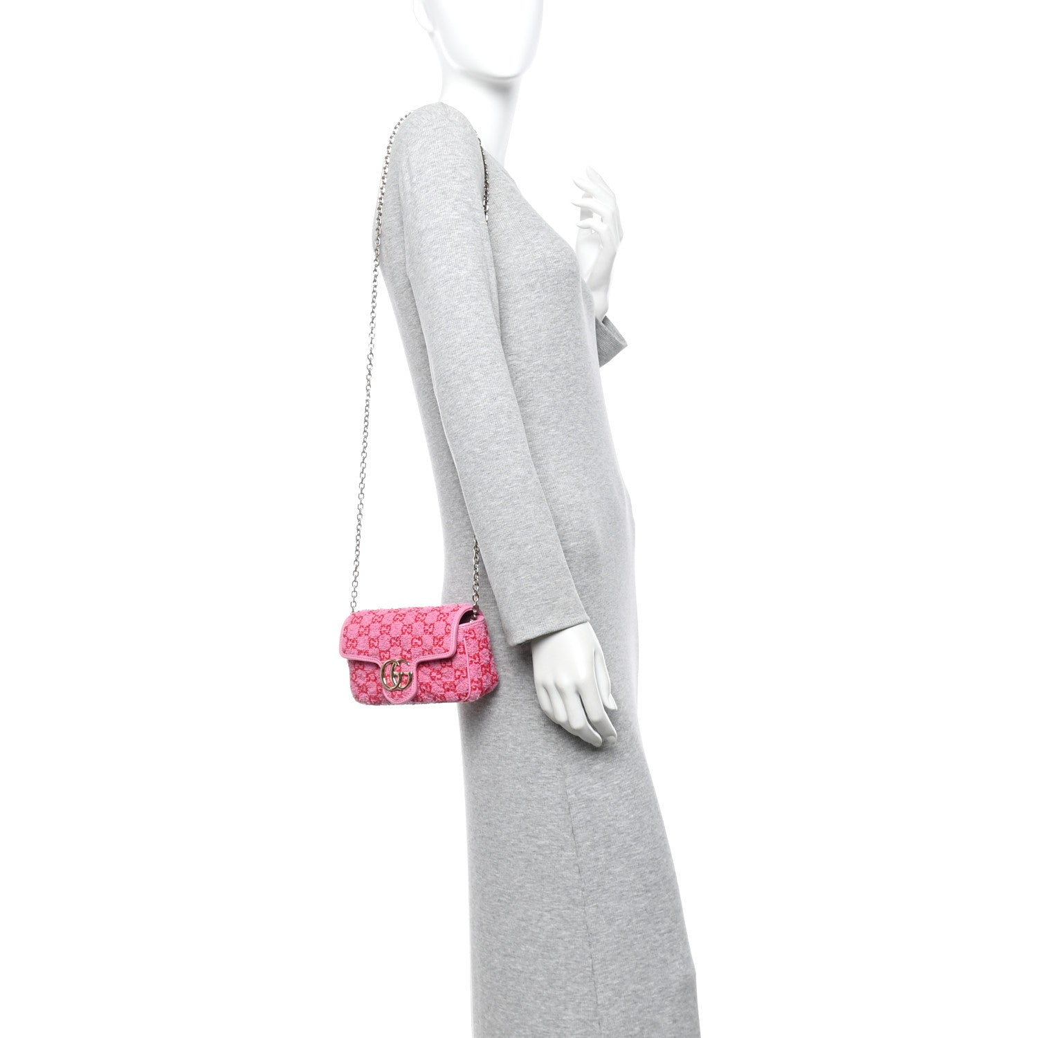 Gucci Tweed GG Monogram Mini GG Marmont Shoulder Bag Pink Red 2 of 12