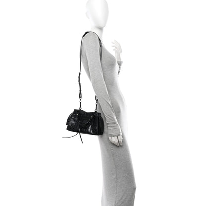 Balenciaga Semi Shiny Calfskin Crocodile Embossed Neo Classic Black Hardware Mini City Black 2 of 9