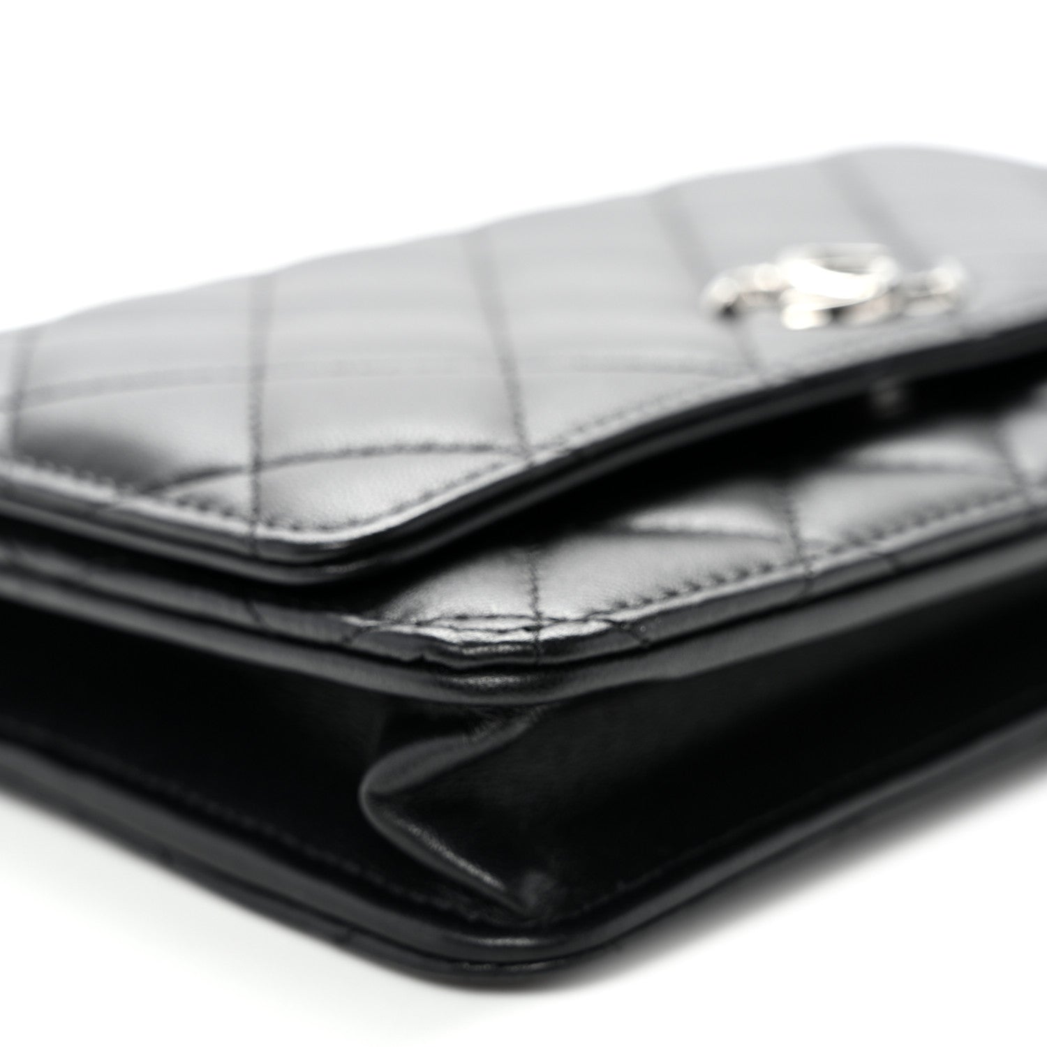 Chanel Lambskin Quilted Enamel CC Wallet on Chain WOC Black 10 of 11
