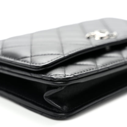 Chanel Lambskin Quilted Enamel CC Wallet on Chain WOC Black 10 of 11