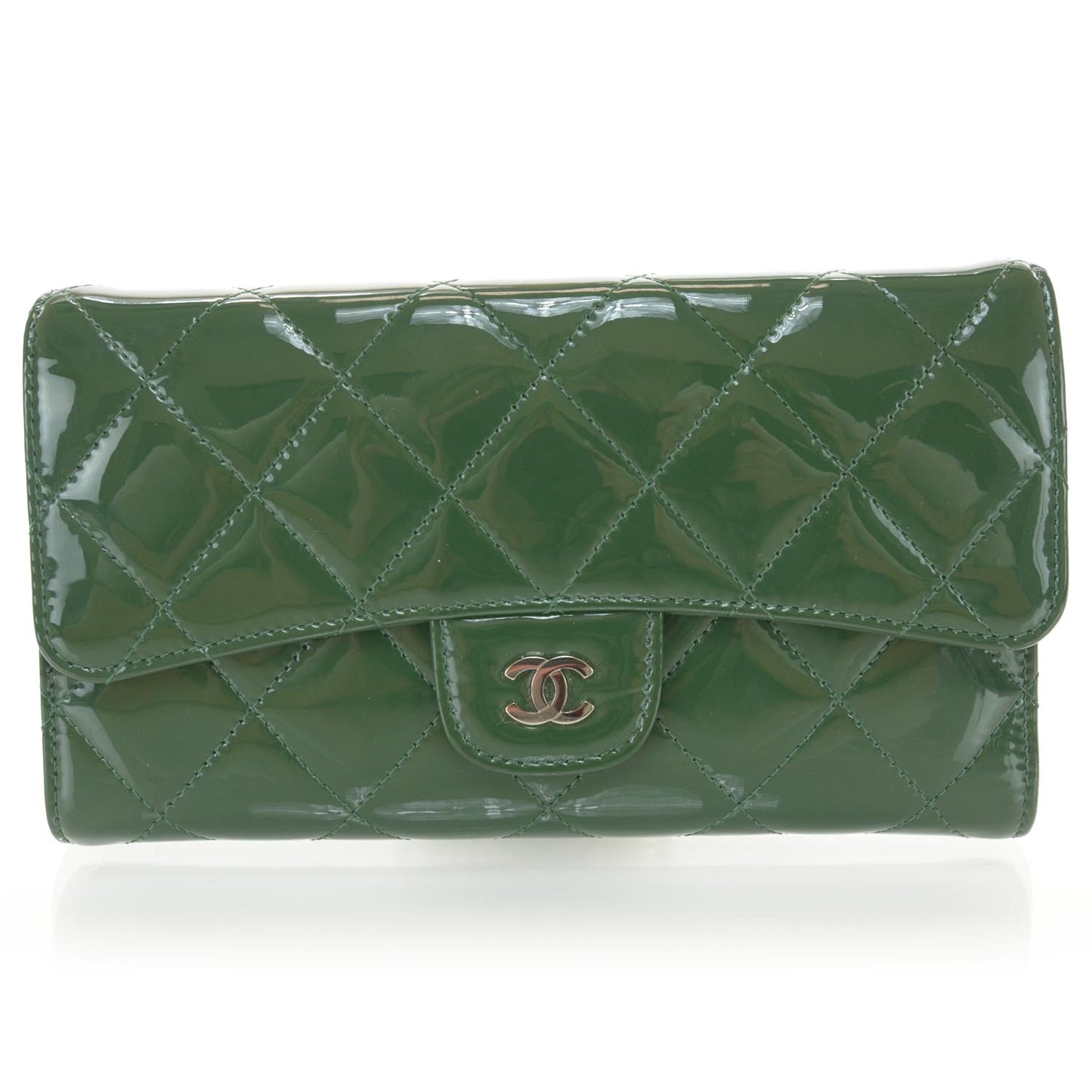 Patent Quilted Large Flap Wallet Green
