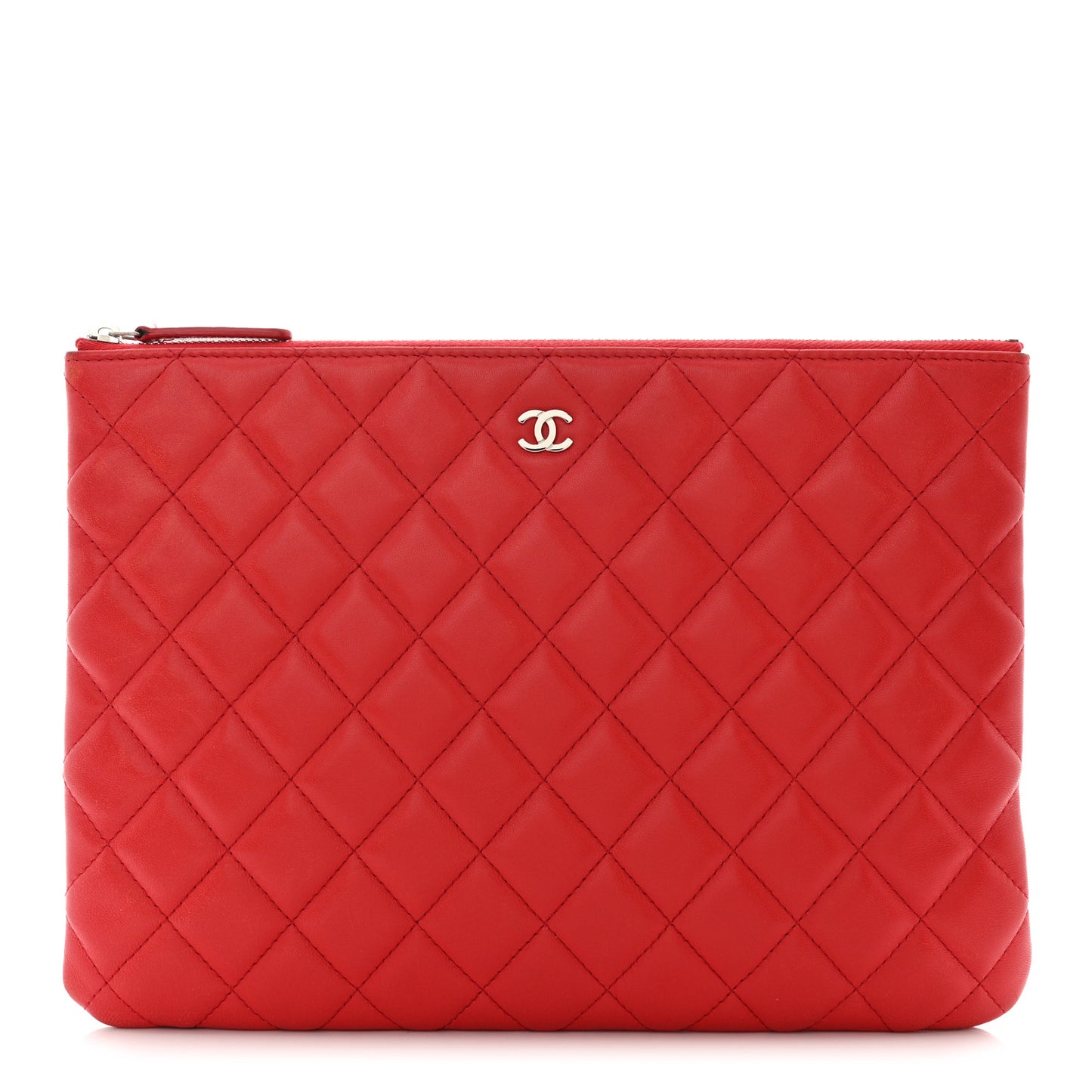 Lambskin Quilted Medium Cosmetic Case Red