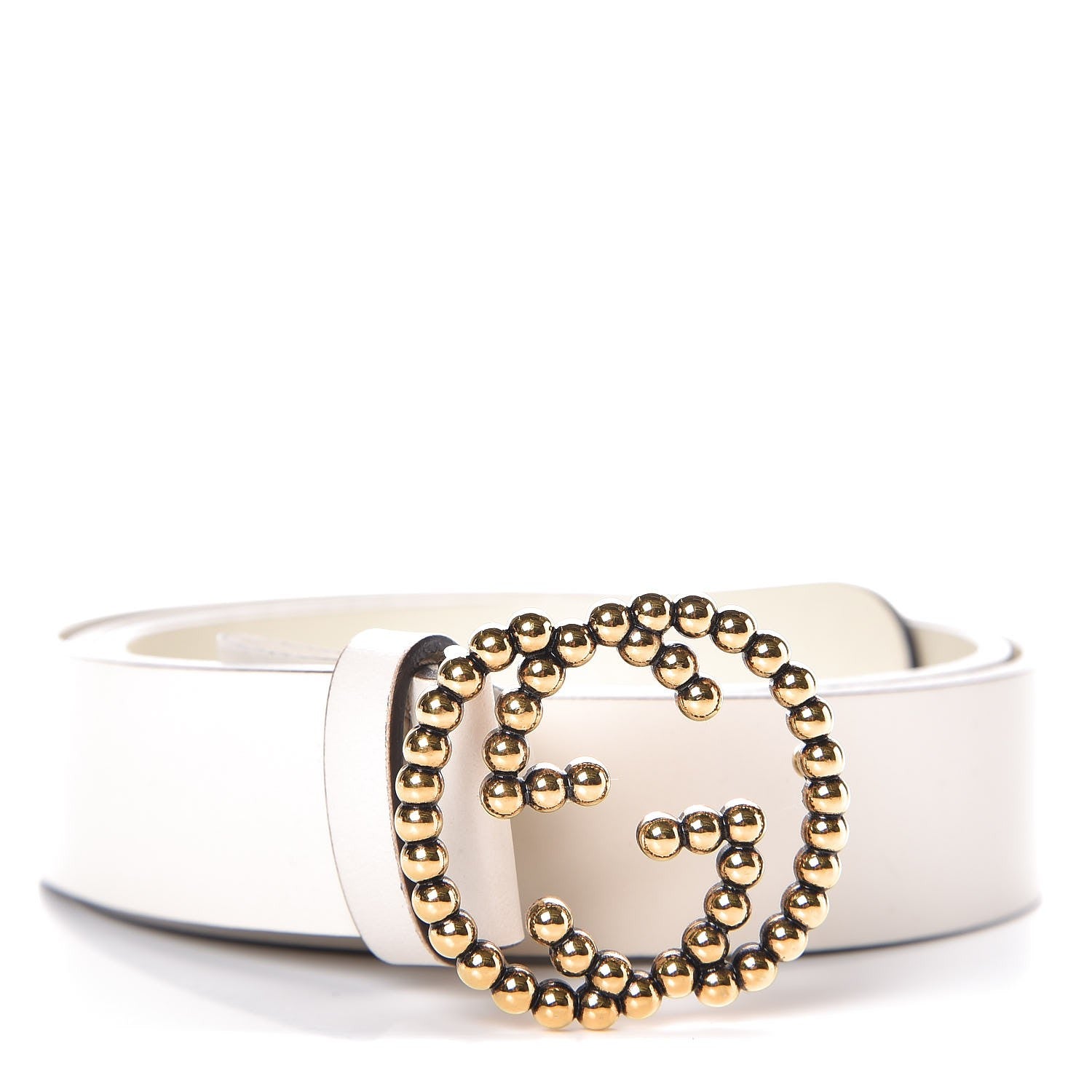 Gucci Margaux Calfskin Studded Interlocking G 30mm Belt 85 34 Mystic White 1 of 6