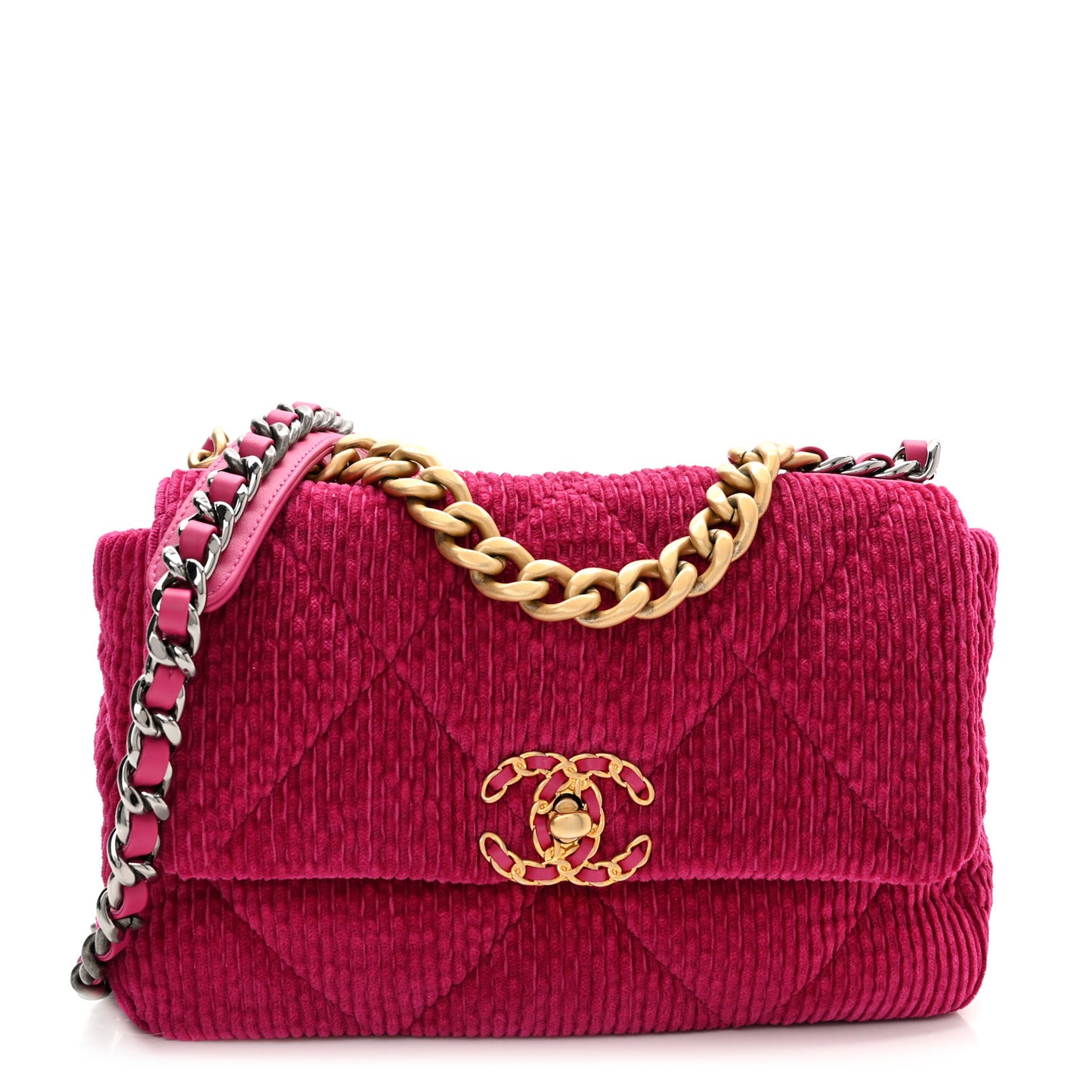 Corduroy Quilted Medium Chanel 19 Flap Fuchsia