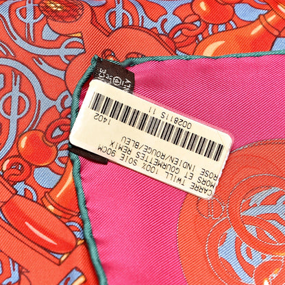 Hermes Silk Mors et Gourmettes Remix Scarf 90 Rose Indien Rouge Bleu 5 of 6