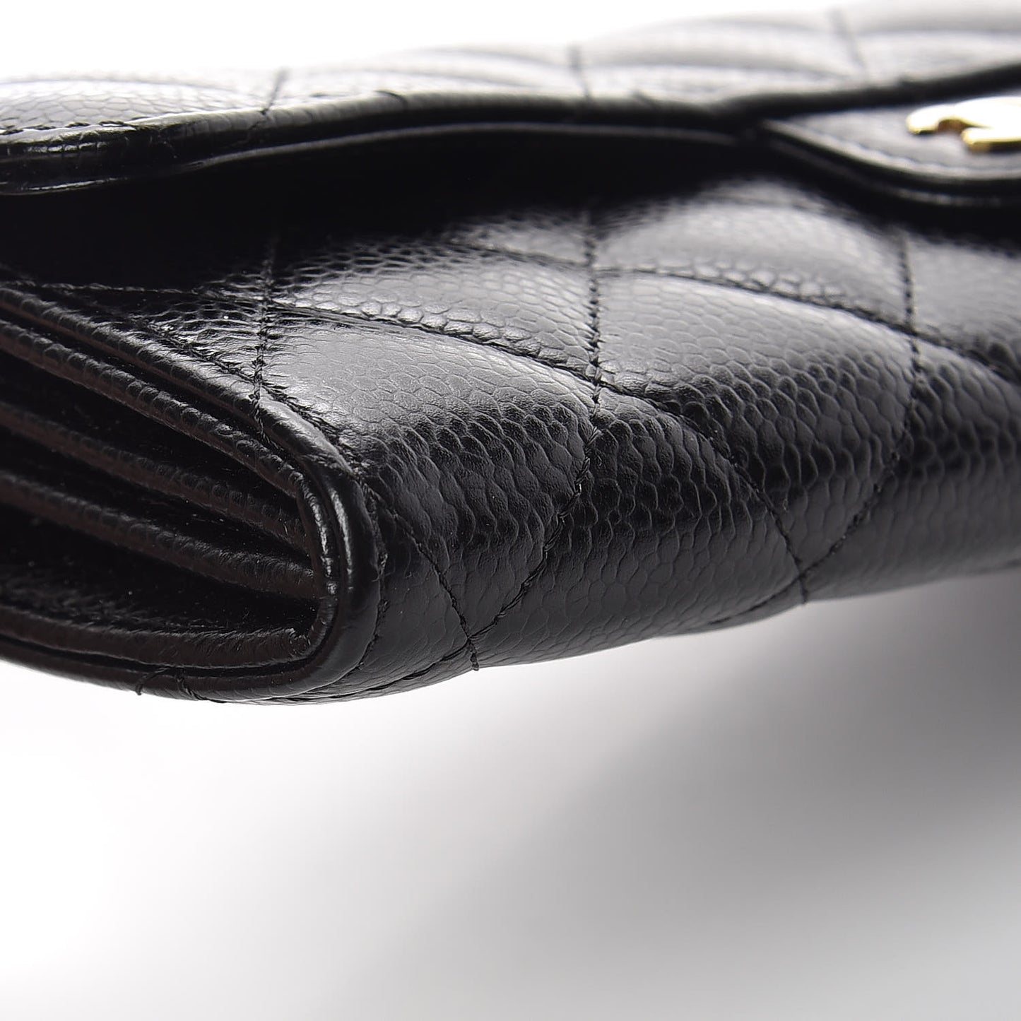 Caviar Quilted Large Gusset Flap Wallet Black