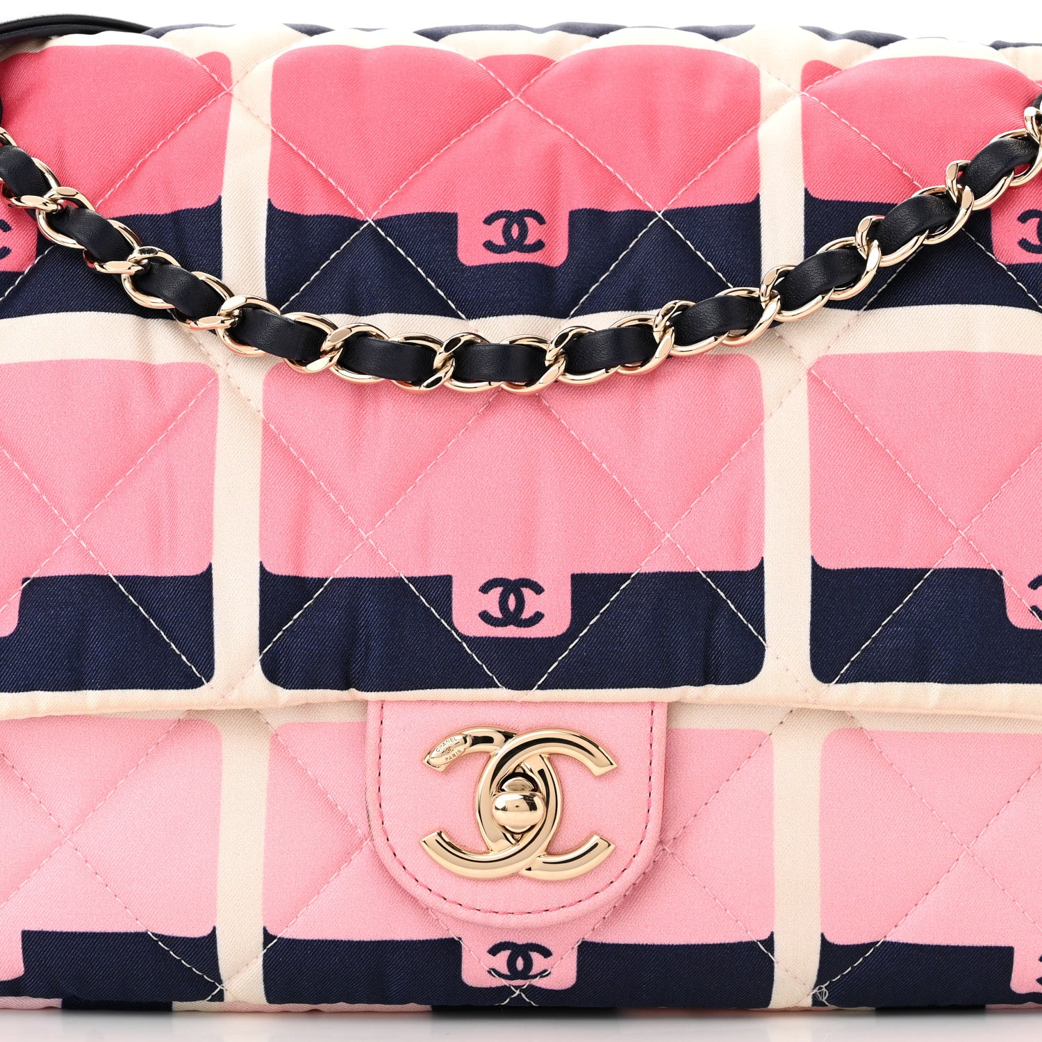Chanel Nylon Printed Medium Flap Pink Navy White 8 of 11