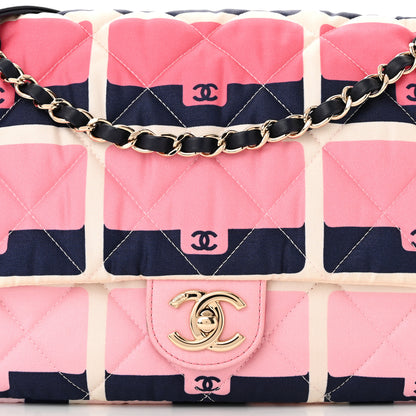 Chanel Nylon Printed Medium Flap Pink Navy White 8 of 11