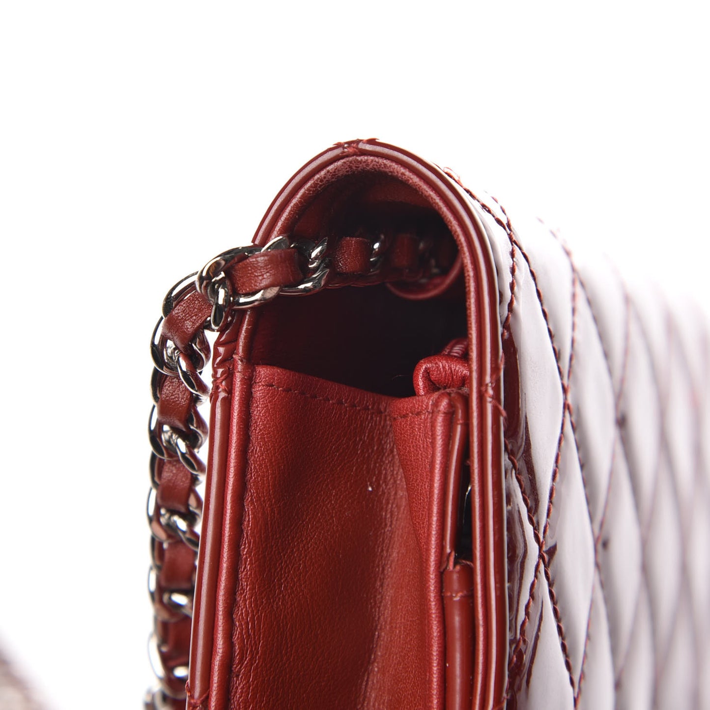 Patent Quilted Brilliant Wallet On Chain WOC Red