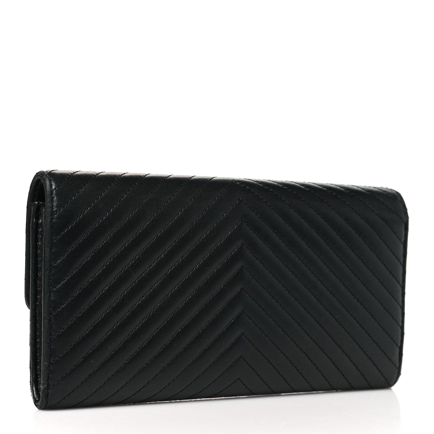 Lambskin Chevron Quilted Large Gusset Flap Wallet So Black