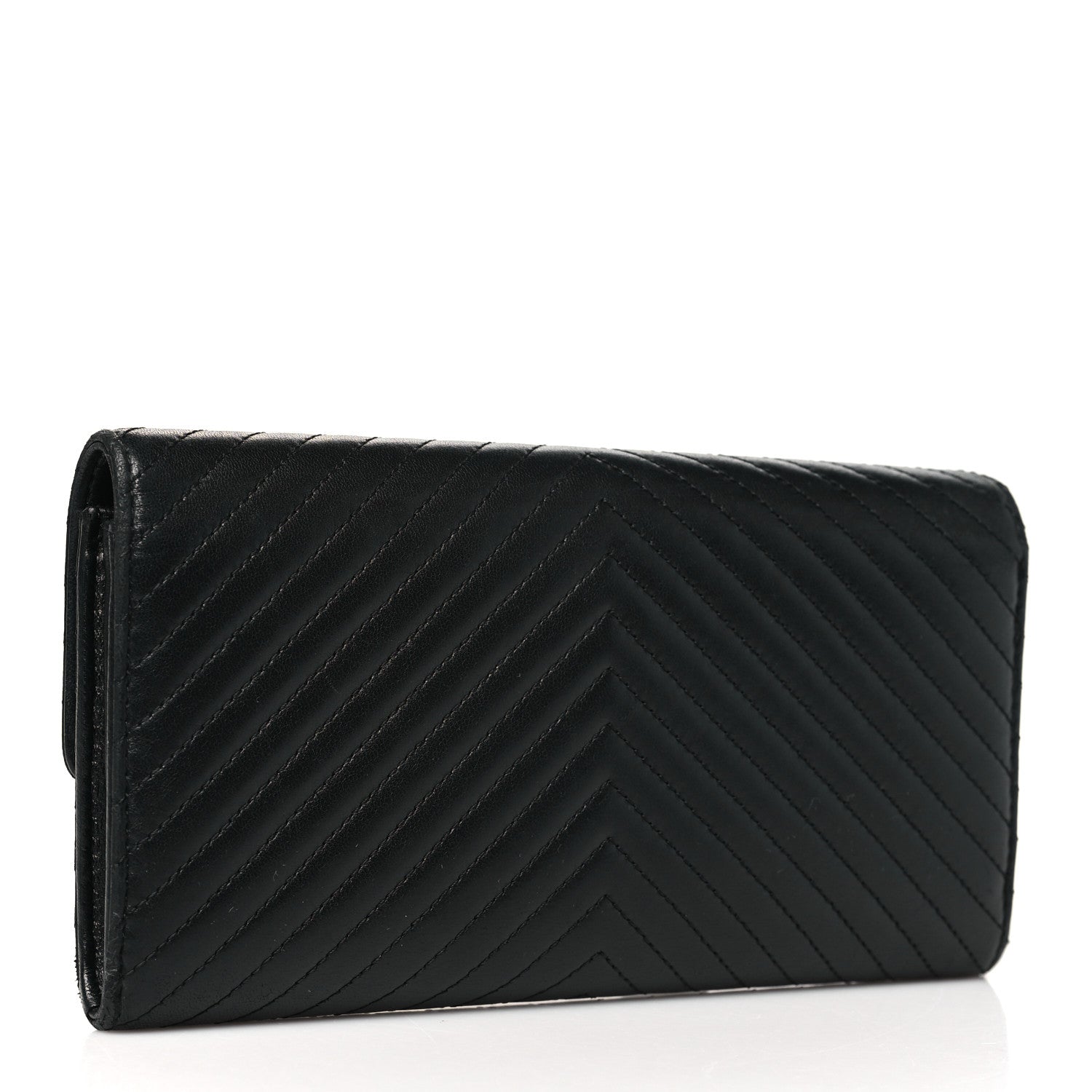 Chanel Lambskin Chevron Quilted Large Gusset Flap Wallet So Black 3 of 9
