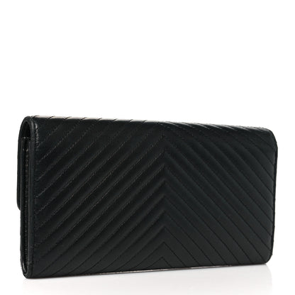 Chanel Lambskin Chevron Quilted Large Gusset Flap Wallet So Black 3 of 9