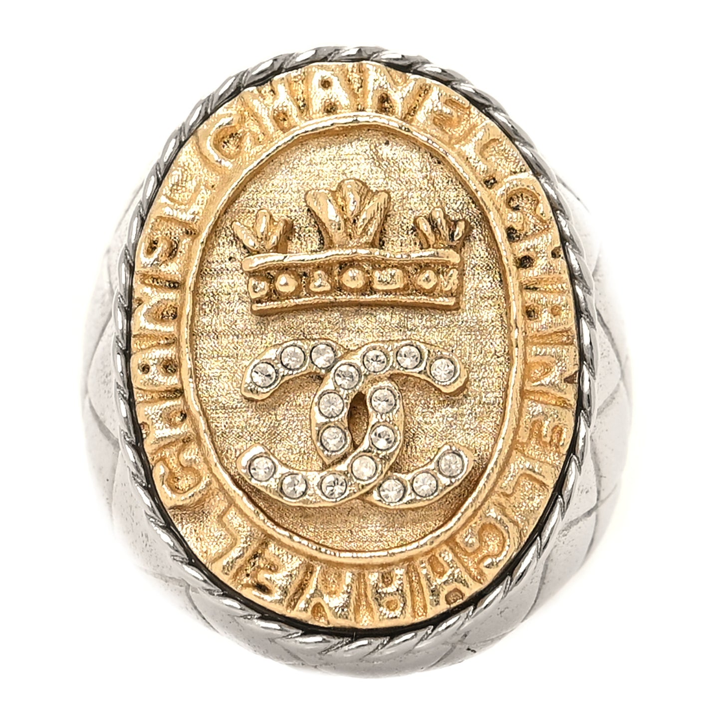 Crystal CC Crown Signet Ring 54 7 Gold
