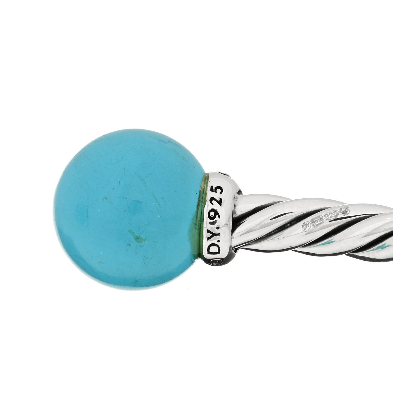 David Yurman Sterling Silver Diamond Turquoise 9mm Solari Bracelet 3 of 4