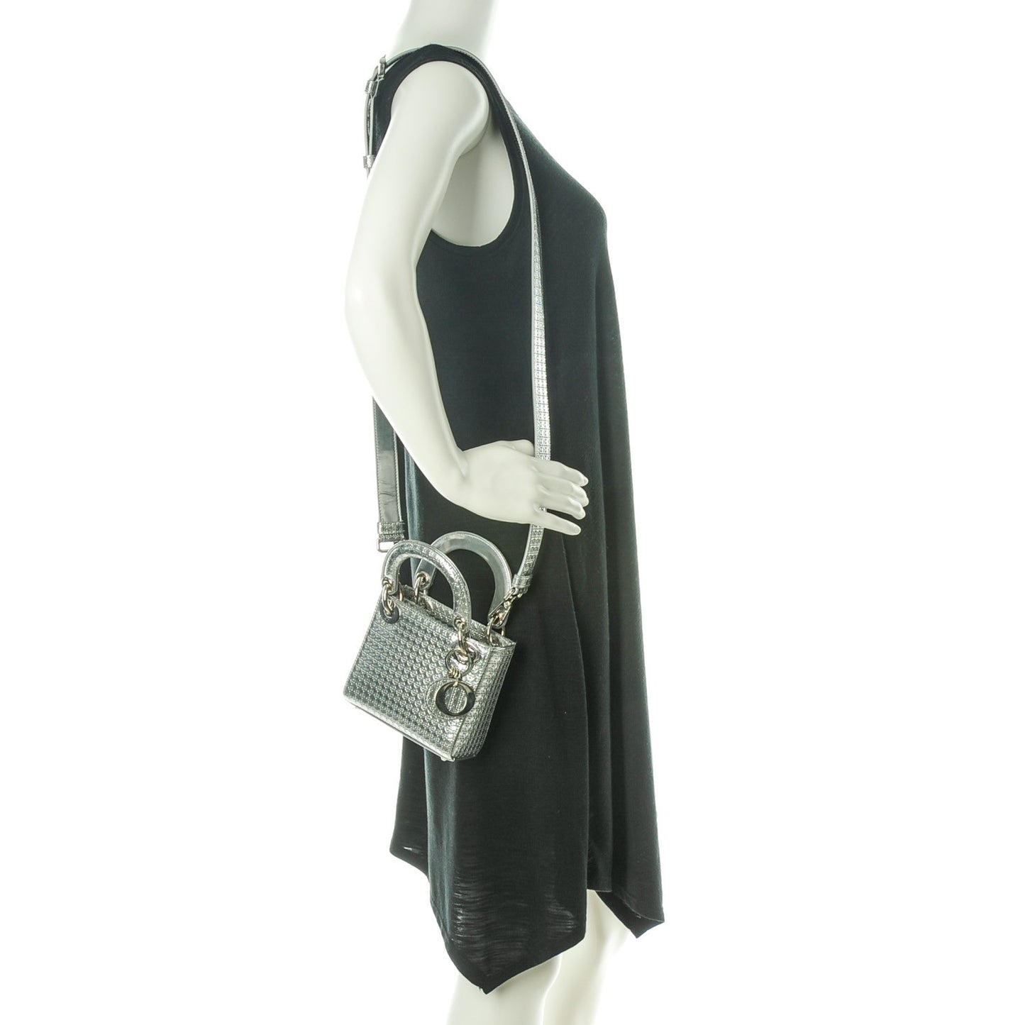 Metallic Patent Micro-Cannage Micro Lady Dior Silver