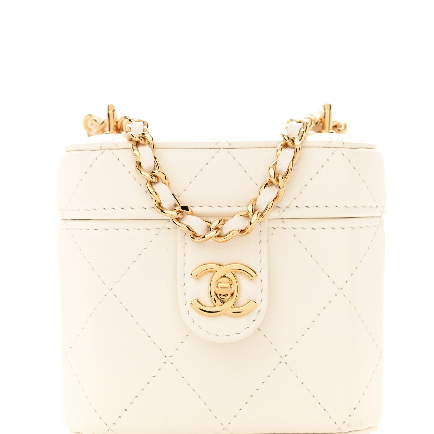 Chanel Lambskin Quilted Vanity Clutch With Chain White 8 of 11