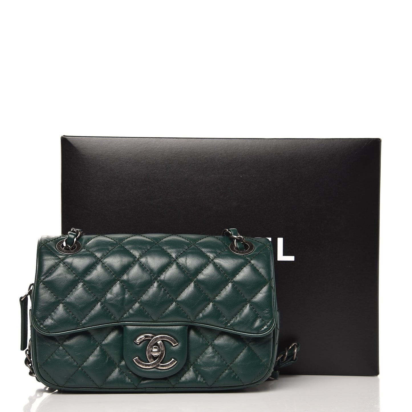 Aged Calfskin Quilted Small Easy Flap Green